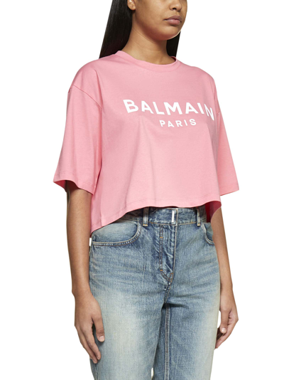 Shop Balmain T-shirt In Rose Saumon Blanc