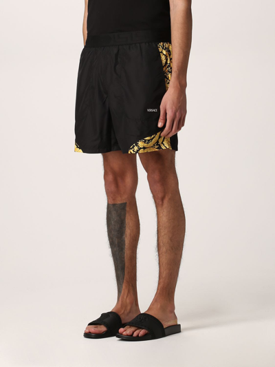 Shop Versace Bermuda With Baroque Print In Black