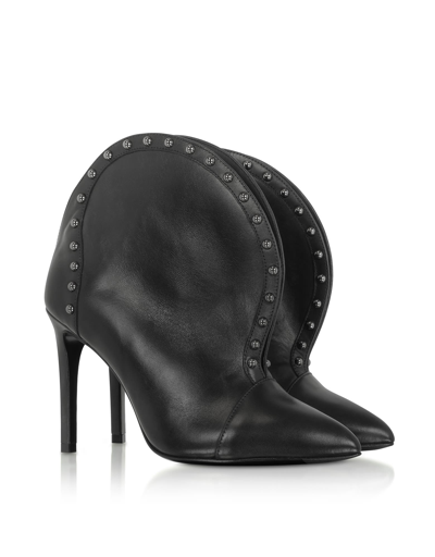 Shop Balmain Iren Black Leather Pointed Toe High Heel Booties W/studs