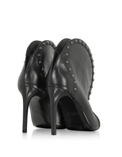 Shop Balmain Iren Black Leather Pointed Toe High Heel Booties W/studs