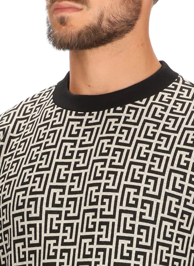 Shop Balmain Monogram Sweatshirt In Ivoire/noir