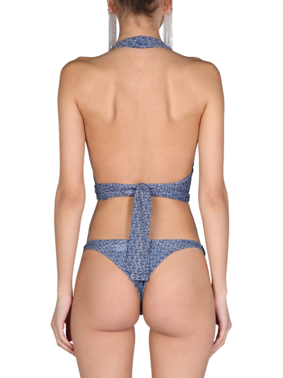 Shop Magda Butrym Bikini Top With All Over Logo In Blu