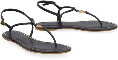 Shop Tory Burch Emmy Leather Flat Sandals In Black