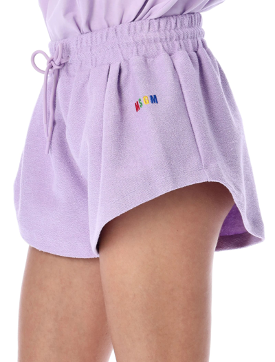 Shop Msgm Inside Out Logo Shorts In Lilac