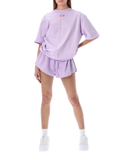 Shop Msgm Inside Out Logo Shorts In Lilac