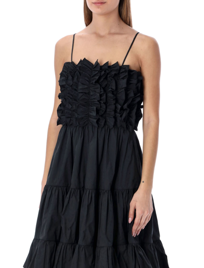 Shop Msgm Flounced Taffeta Midi Dress In Black