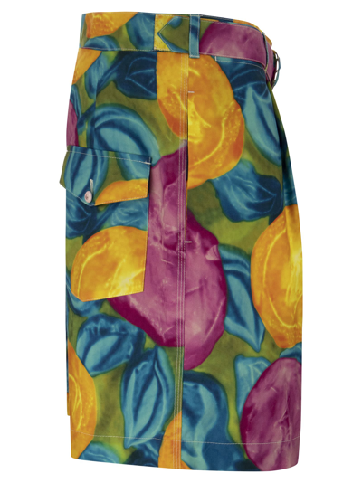 Marni Low Waist Cotton Bermuda Pants With Flower Allover Print In Multicolor
