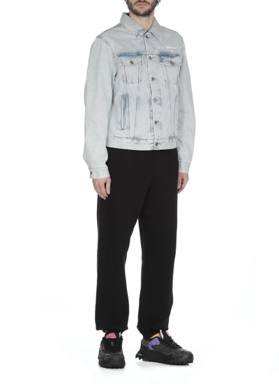 Shop Off-white Jeans Jacket With Logo In Bleach Blu