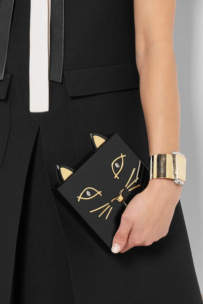 Shop Charlotte Olympia Kitty Embellished Perspex Clutch