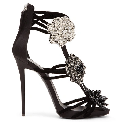 Giuseppe Zanotti - Black Suede Sandals With Crystals Rose