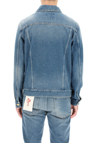 Shop Golden Goose Washed Denim Jacket With Embroidered Label In Blue (blue)