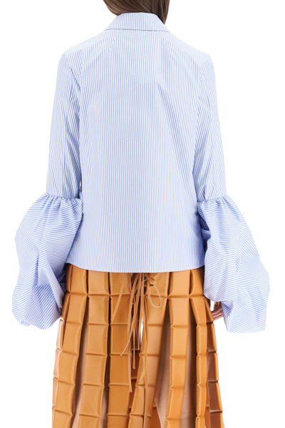 Shop A.w.a.k.e. Puff Sleeves Shirt In White Blue Striped (white)