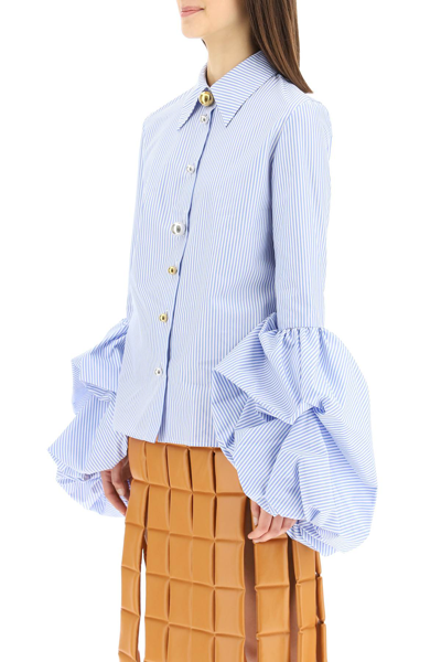 Shop A.w.a.k.e. Puff Sleeves Shirt In White Blue Striped (white)