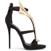 GIUSEPPE ZANOTTI GIUSEPPE ZANOTTI - BLACK SUEDE MULE WITH GOLD METAL ACCESSORY DIVA,I5015700117