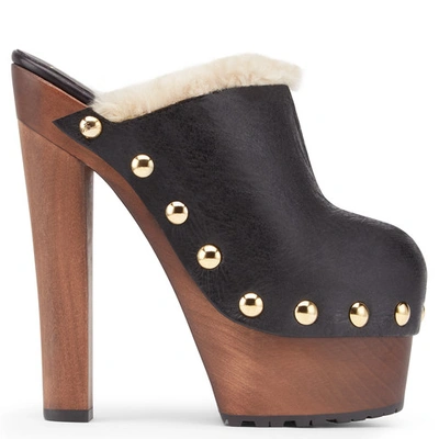 Giuseppe Zanotti - Calf Leather Clog With Shearling Lining Tropez In Black