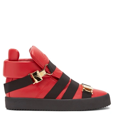 Giuseppe Zanotti - Red Leather High-top Trainer With Bands Sean