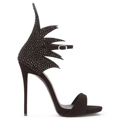 Shop Giuseppe Zanotti - Black Suede Sandals With Crystals Witch