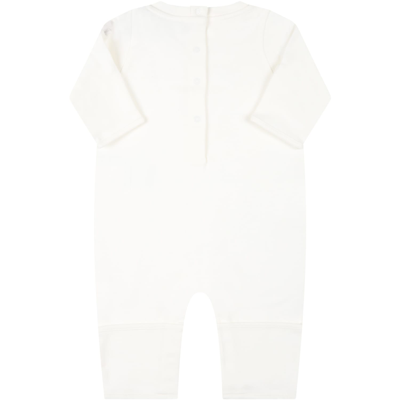 Shop Moncler Ivory Jumpsuit For Babykids With Embroidered Logo