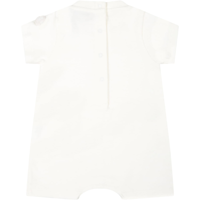 Shop Moncler Ivory Romper For Babykids With Embroidered Logo