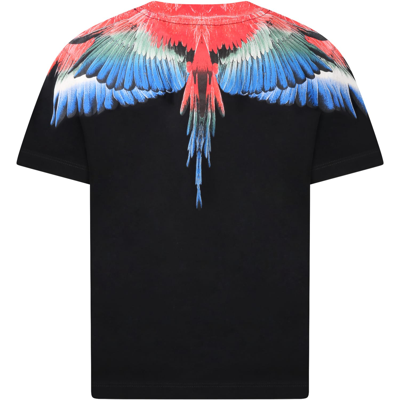 Shop Marcelo Burlon County Of Milan Black T-shirt For Boy With Iconic Red And Blue Wings