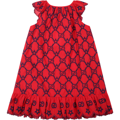 Shop Gucci Red Dress For Baby Girl With Double Gg