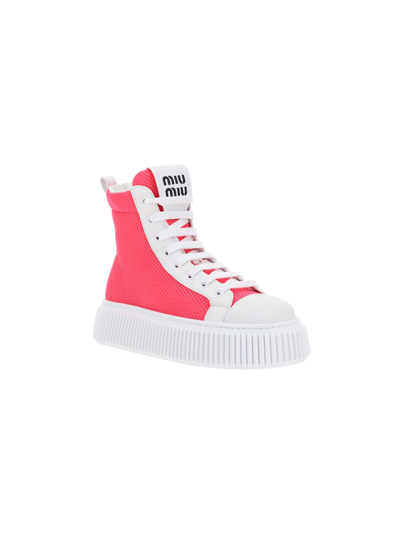 Shop Miu Miu Sneakers In Rosa Fluo+bianco