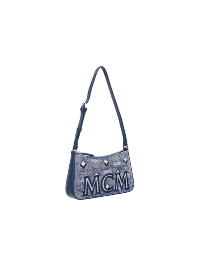 Shop Mcm Vintage Jacquard Shoulder Bag In Blue