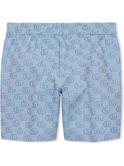 Shop Gucci Baby Gg Cotton Jacquard Bermuda In Azzurro