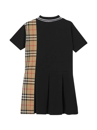 Shop Burberry Black Chemisier Dress With Check Inserts In Nero