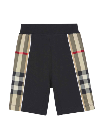 Shop Burberry Black Bermuda Shorts With Check Insert In Nero
