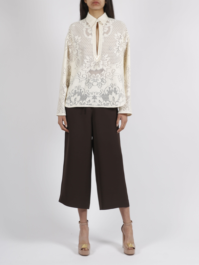 Shop Valentino Cropped Wide Pants In Brown