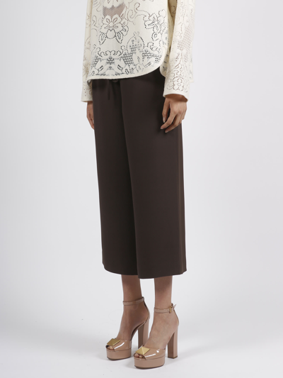 Shop Valentino Cropped Wide Pants In Brown