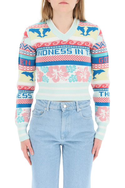Shop Golden Goose Journey Cropped Sweater In Multicolor (white)