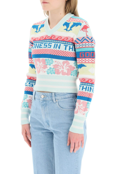 Shop Golden Goose Journey Cropped Sweater In Multicolor (white)