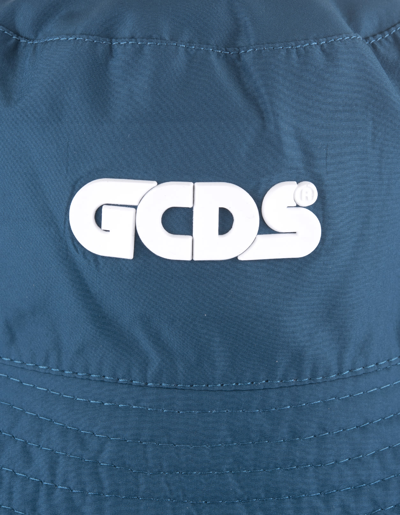 Shop Gcds Man Blue And Camouflage Reversible Bucket Hat With Logo