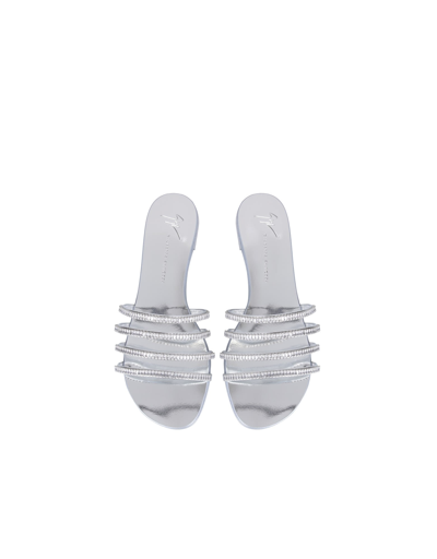 Shop Giuseppe Zanotti Flat Crystal Sandals In Silver