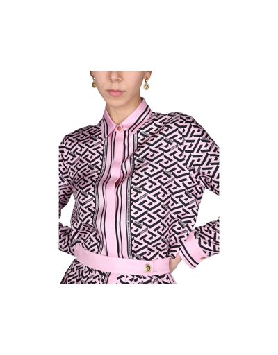 Shop Versace Shirt With Greek Print In Pink