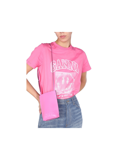 Shop Ganni Smiley T-shirt With Print In Pink