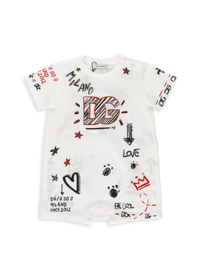 Shop Dolce & Gabbana Baby Romper And Hat Set With Graffiti Print In Dg Milano F.b.ottico