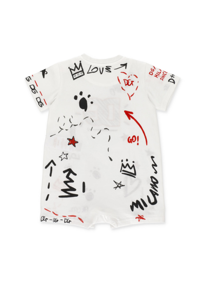 Shop Dolce & Gabbana Baby Romper And Hat Set With Graffiti Print In Dg Milano F.b.ottico