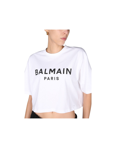 Shop Balmain Cropped T-shirt In White