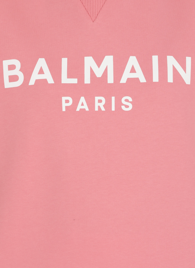 Shop Balmain Loged Cotton Sweatshirt In Rose Saumon/blanc