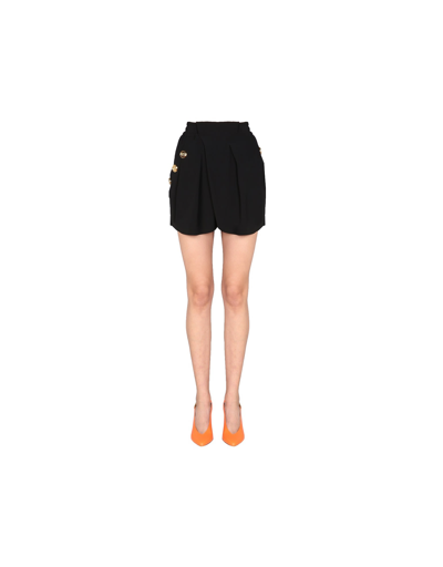 Shop Balmain Shorts With Embossed Buttons In Black
