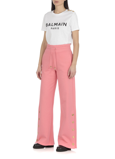 Shop Balmain Cotton Palazzo Pants In Rose Saumon