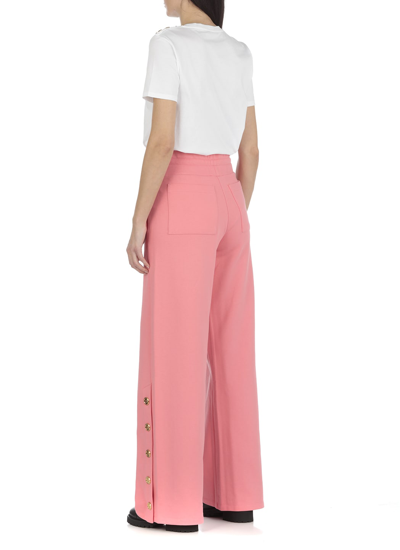 Shop Balmain Cotton Palazzo Pants In Rose Saumon