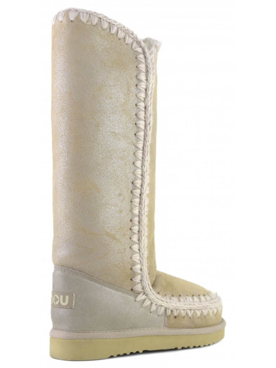 Shop Mou Eskimo 40 In Stone Metallic Sheepskin In Beige