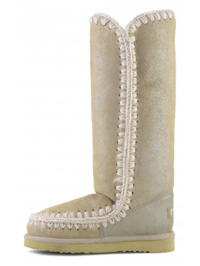 Shop Mou Eskimo 40 In Stone Metallic Sheepskin In Beige