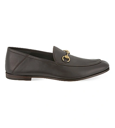 Gucci Brixton Slide Leather Moccasins In Dark Brown