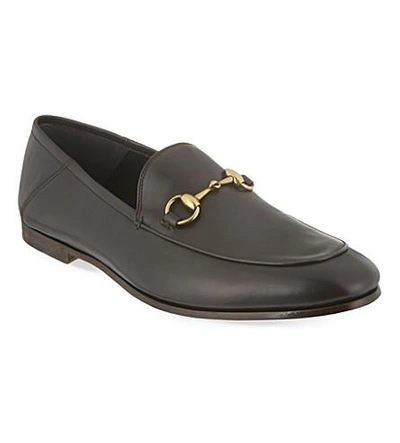 Shop Gucci Brixton Leather Loafers In Dark Brown