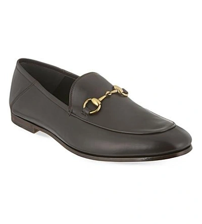 Gucci Brixton Slide Leather Moccasins In Dark Brown
